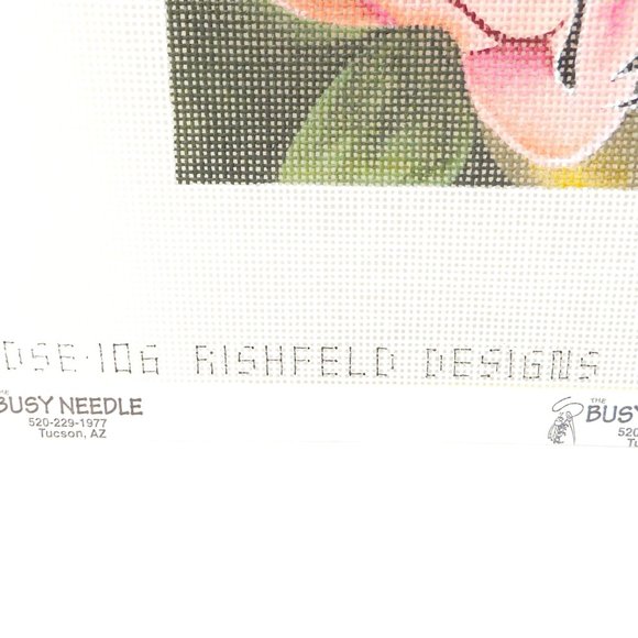 Asian Japanese Pink Lotus Water Lily Needlepoint Canvas Rishfeld Hand Painted - Picture 3 of 3